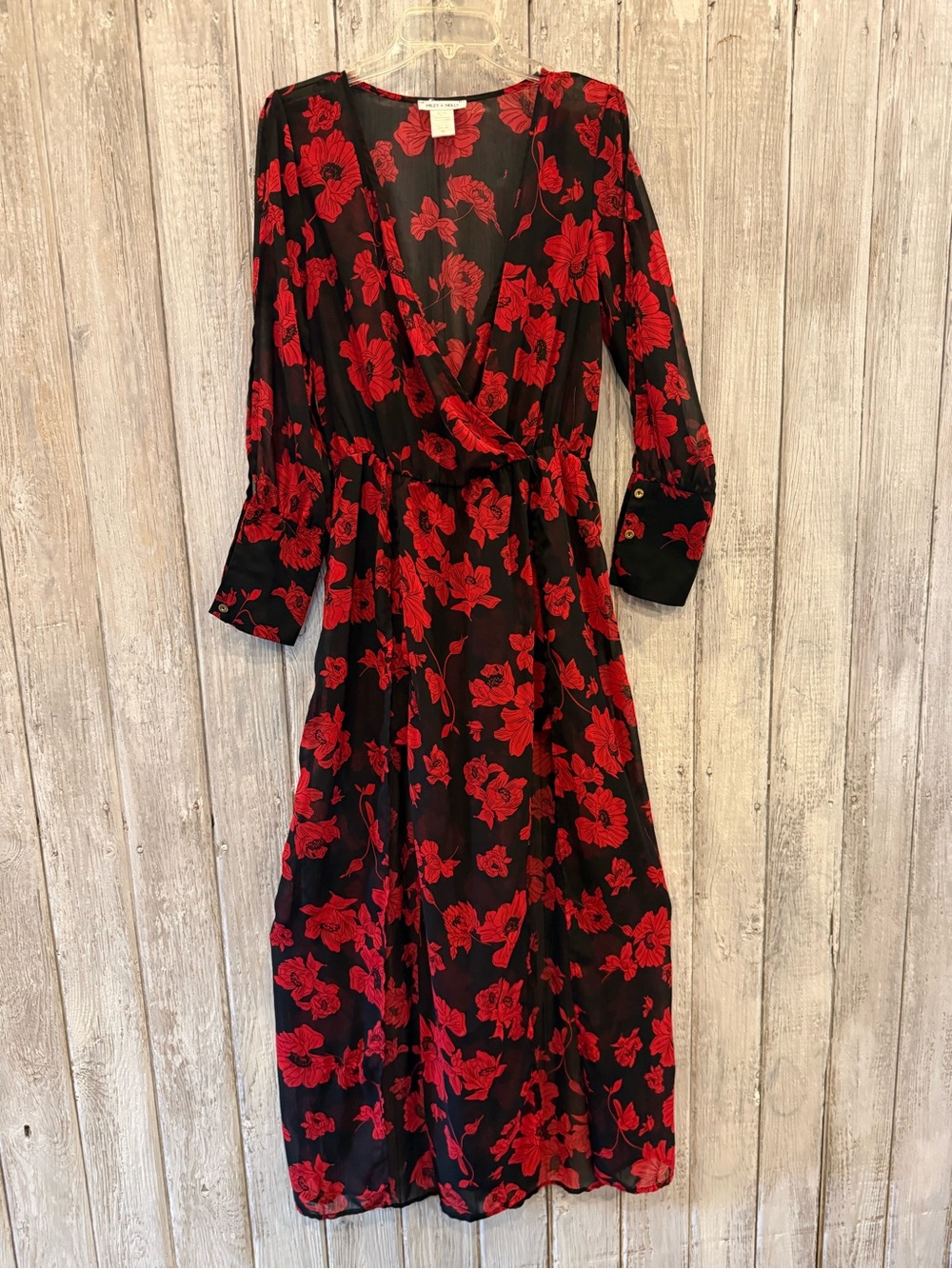 Miley + Molley Red Floral Midi Dress - Black & Red with Front Slits and Shorts